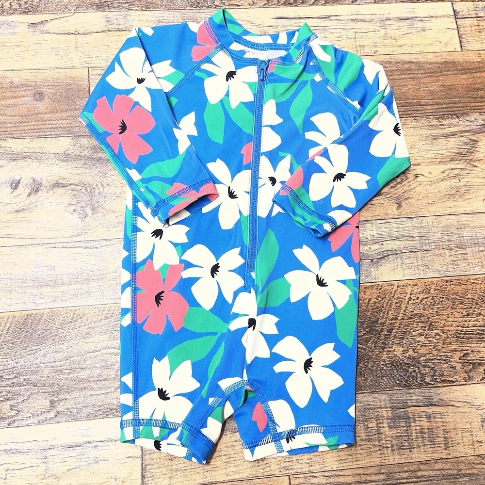 Hanna Andersson Long Sleeve Romper Swimsuit Baby Girl 12-18m Floral Summer Beach